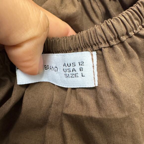 Faithfull the Brand Puff Sleeve Off Shoulder Maxi Tiered Dress Brown Sz 8 - Picture 7 of 9